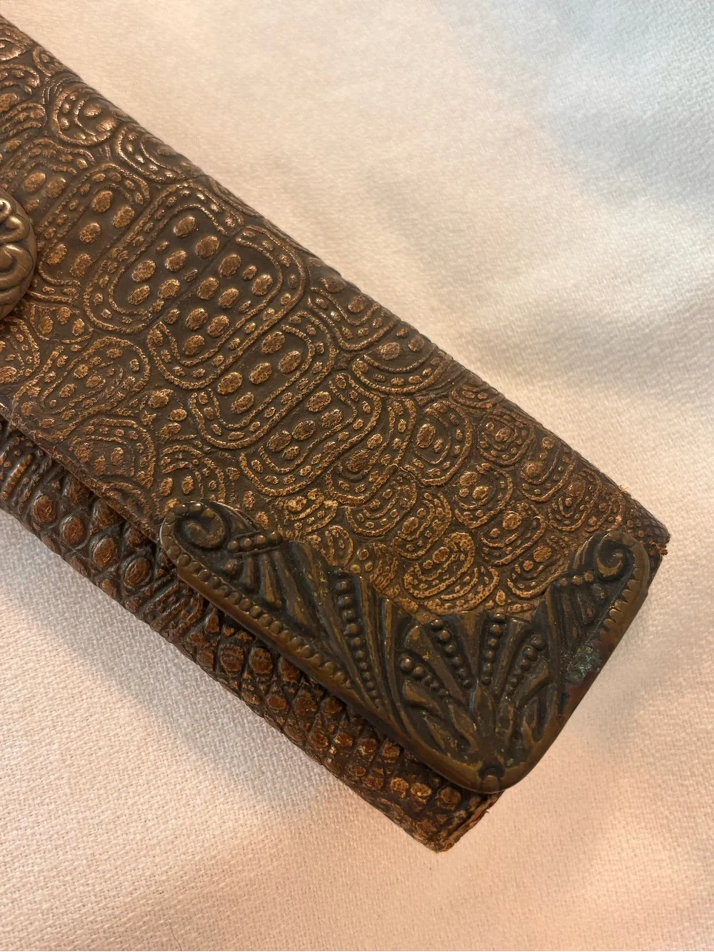 Antique 1878 Patent Victorian Men's Long Wallet Embossed Lizardskin Leather Case